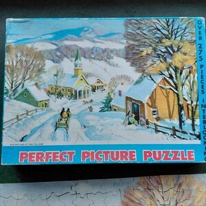 Vintage Mid-century Perfect Picture Jigsaw Puzzle New England Winter Scene 100%